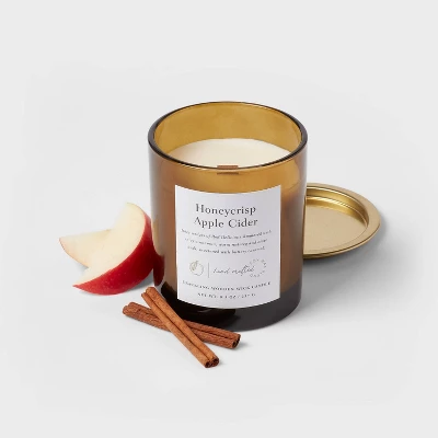 Clear Colored Glass With Woodwick And Brass Metal Inset Lid Honeycrisp Apple Cider Candle Yellow - Threshold™ - Image 2