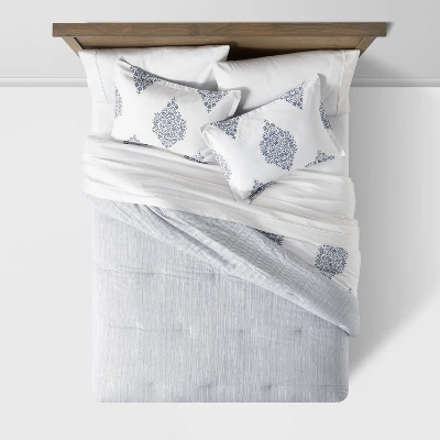 Reversible Medallion Family-Friendly Comforter & Sham Set White/Blue - Threshold™ - Image 3