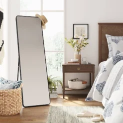 18" X 60" Metal Aluminum Cheval Floor Mirror Black - Threshold™