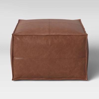 Earl Faux Leather French Seam Ottoman - Threshold™ - Image 4