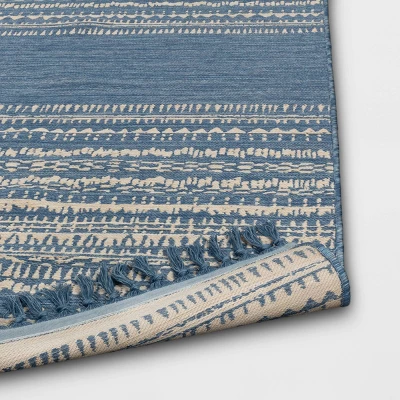 5' X 7' Fringe Outdoor Rug Blue Striped - Threshold™ - Image 3