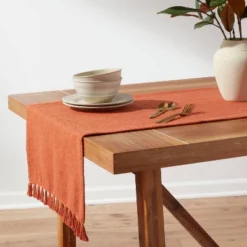 90" X 20" Cotton Textured Table Runner Dark Orange - Threshold™