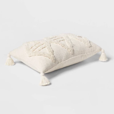 Oblong Tufted Diamond Tassel Decorative Throw Pillow Natural - Threshold™ - Image 2