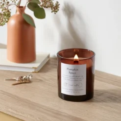 Clear Colored Glass With Woodwick And Brass Metal Inset Lid Pumpkin Spice - Threshold™