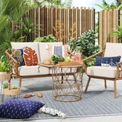 5'x7' Striped Outdoor Rug Blue/Green - Threshold™