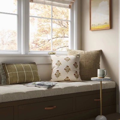 Oversized Cotton Gauze Grid Lumbar Throw Pillow Olive Green - Threshold™