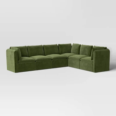 6pc Haven French Seam Modular Sectional Velvet Dark Green - Threshold™