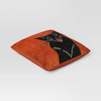 Fierce Cat Applique Cotton Velvet Square Halloween Throw Pillow - Threshold™ - Image 2
