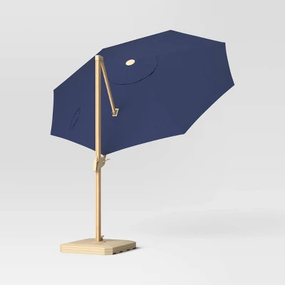 11'x11' Offset Solar Outdoor Market Umbrella Navy - Light Wood Pole - Threshold™ - Image 2