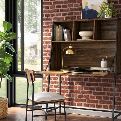 Loring Wood Secretary Desk With Hutch And Charging Station Walnut - Threshold™