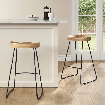 Hull Low Back Barstool Wood/Metal - Threshold