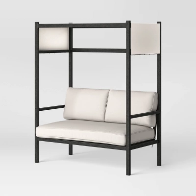 Ryegate 2pc 4' Mini Patio Daybed With Ottoman Weathered Teak - Threshold™ - Image 2