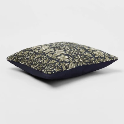 Square Double Cloth Printed Decorative Throw Pillow Navy/Green/Cream - Threshold™ - Image 2