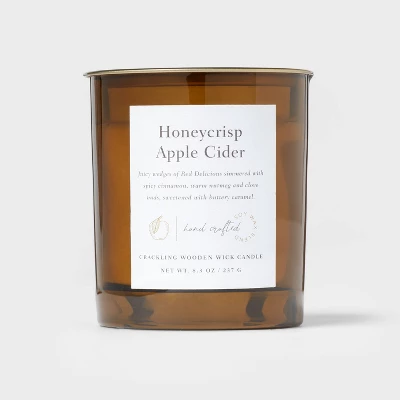 Clear Colored Glass With Woodwick And Brass Metal Inset Lid Honeycrisp Apple Cider Candle Yellow - Threshold™ - Image 4