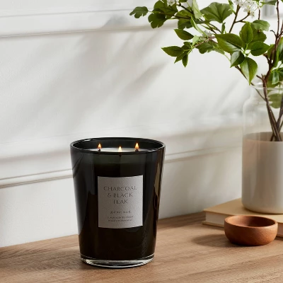 Colored Vase Glass With Dustcover & Black Teak Candle Black - Threshold™
