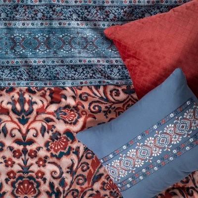 8pc Printed Paisley With Border Comforter Bedding Set Rose/Blue - Threshold™ - Image 4