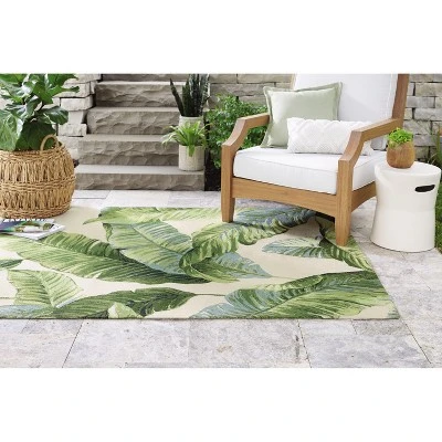 9'x12' Vacation Tropical Rectangular Woven Outdoor Area Rug Green - Threshold™ - Image 4