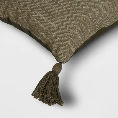 Thankful Embroidered Herringbone Lumbar Throw Pillow Dark Green - Threshold™ - Image 3