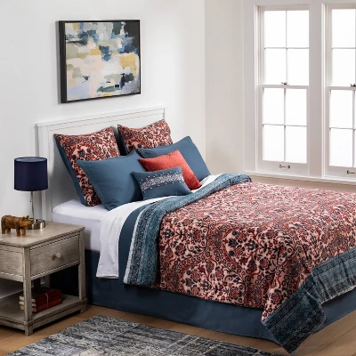 8pc Printed Paisley With Border Comforter Bedding Set Rose/Blue - Threshold™