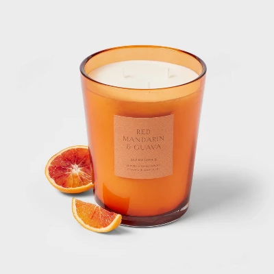 Colored Vase Glass With Dustcover Mandarin & Guava Candle Orange - Threshold™ - Image 2
