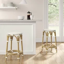 Perry Rattan Backless Woven Counter Height Barstool Cream - Threshold™