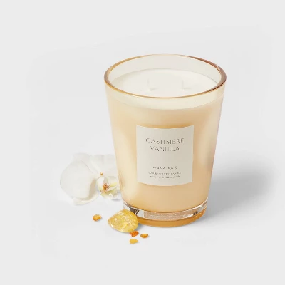 Colored Vase Glass With Dustcover Cashmere Vanilla Candle Ivory - Threshold™ - Image 2