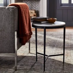 Pleasant Grove Round Marble End Table White - Threshold™ Designed With Studio McGee