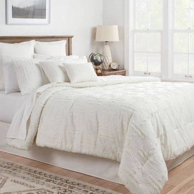 8pc Tufted Broken Stripe Comforter Bedding Set White - Threshold™