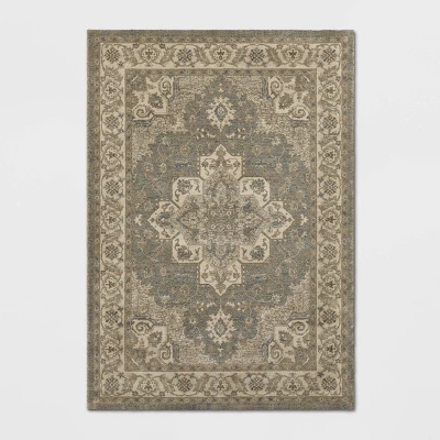 Medallion Jewel Boarder Persian Rug Cream/Gray - Threshold - Image 4