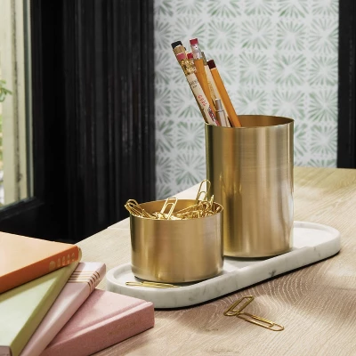 Modular Desk Org Marble Tray And Metal Cups Set - Threshold™