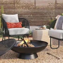 32.6" Metal Wood Burning Bowl With Spark Screen - Threshold™