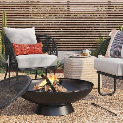 32.6" Metal Wood Burning Bowl With Spark Screen - Threshold™