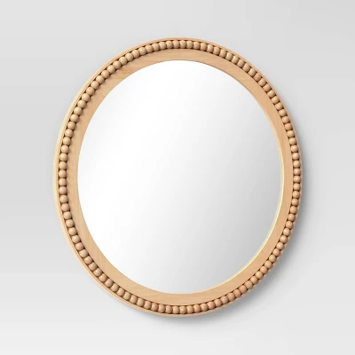 28" Dia Round Wooden Beaded Wall Mirror Natural - Threshold™ - Image 2
